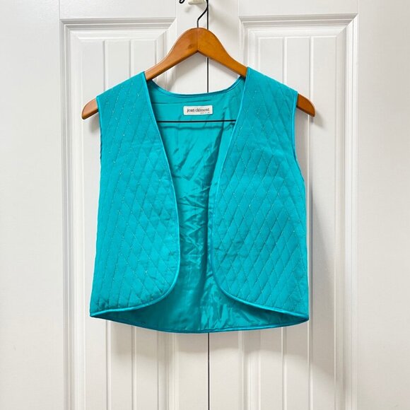 Vintage Jean Clément 100% Silk Quilted Vest Turquoise - Picture 3 of 9